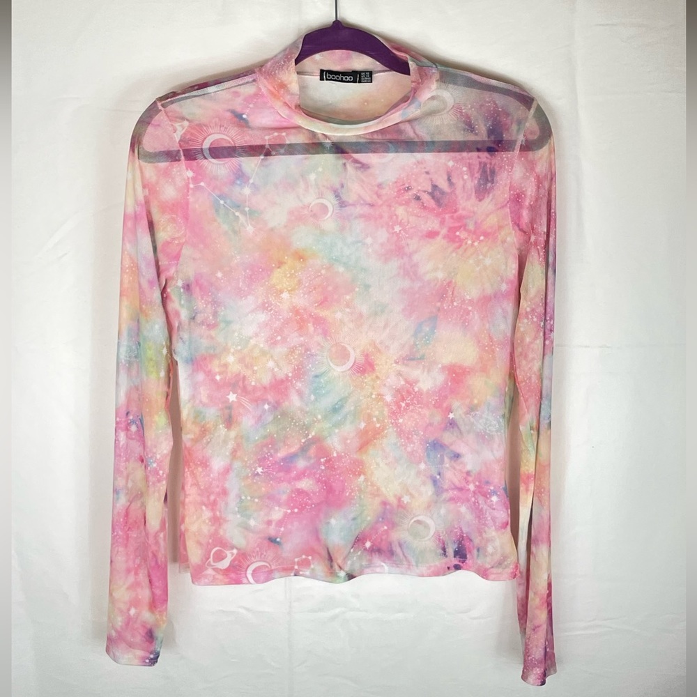BooHoo Cosmic Tie Dye Mesh Top - Size 14